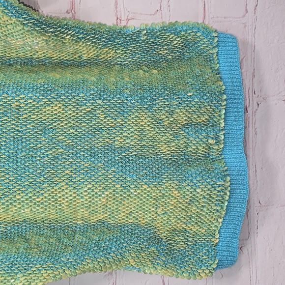 Teal/Lime Green Razzle Dazzle Sequin Blouse Size M - Picture 7 of 14